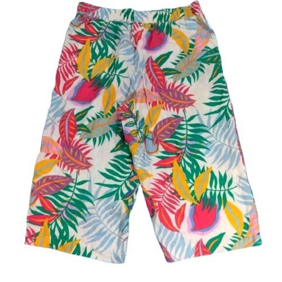 C&C California Pants - C&C California XL Floral Artsy Lagenlook Coastal Boho Linen Wide Leg Crop Pants